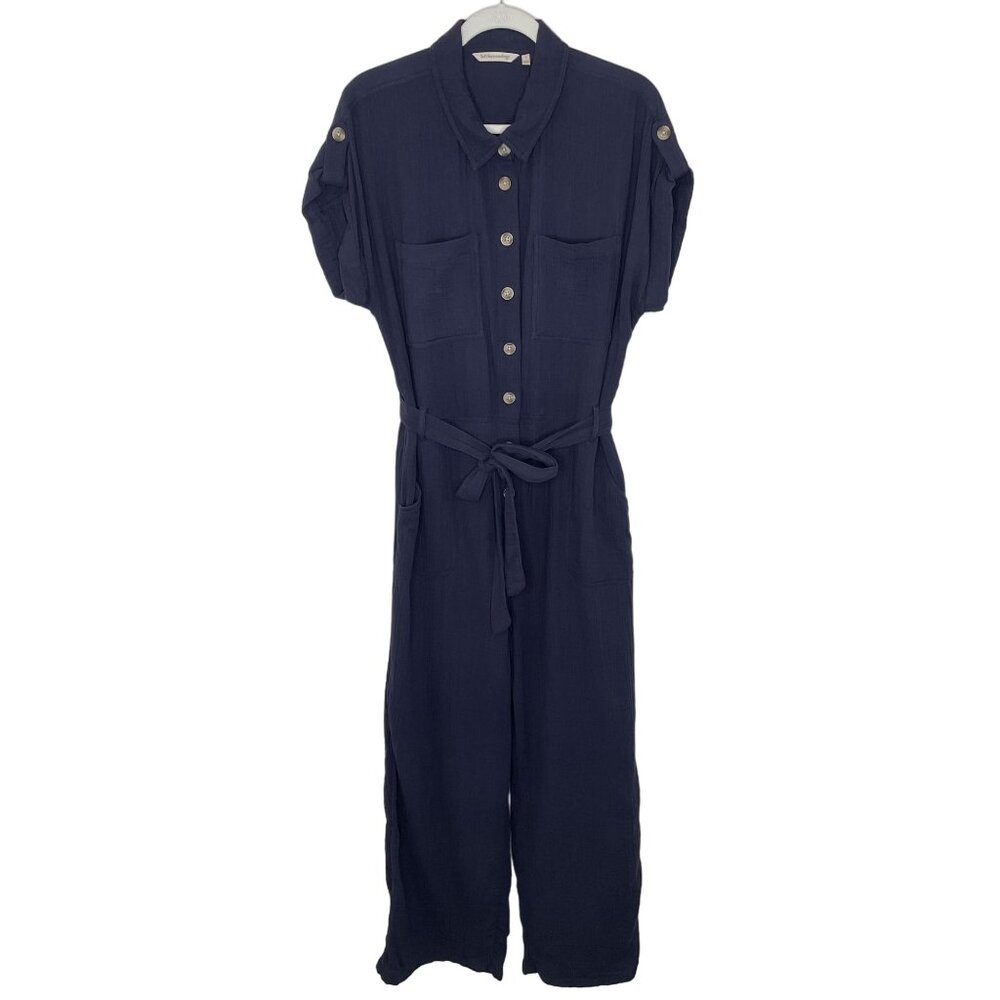 Soft Surroundings Navy Natasha Gauze Jumpsuit, L - Picture 3 of 11